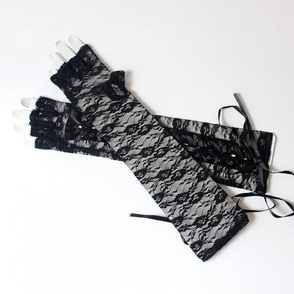 Black Lace-up Design with Long Gloves