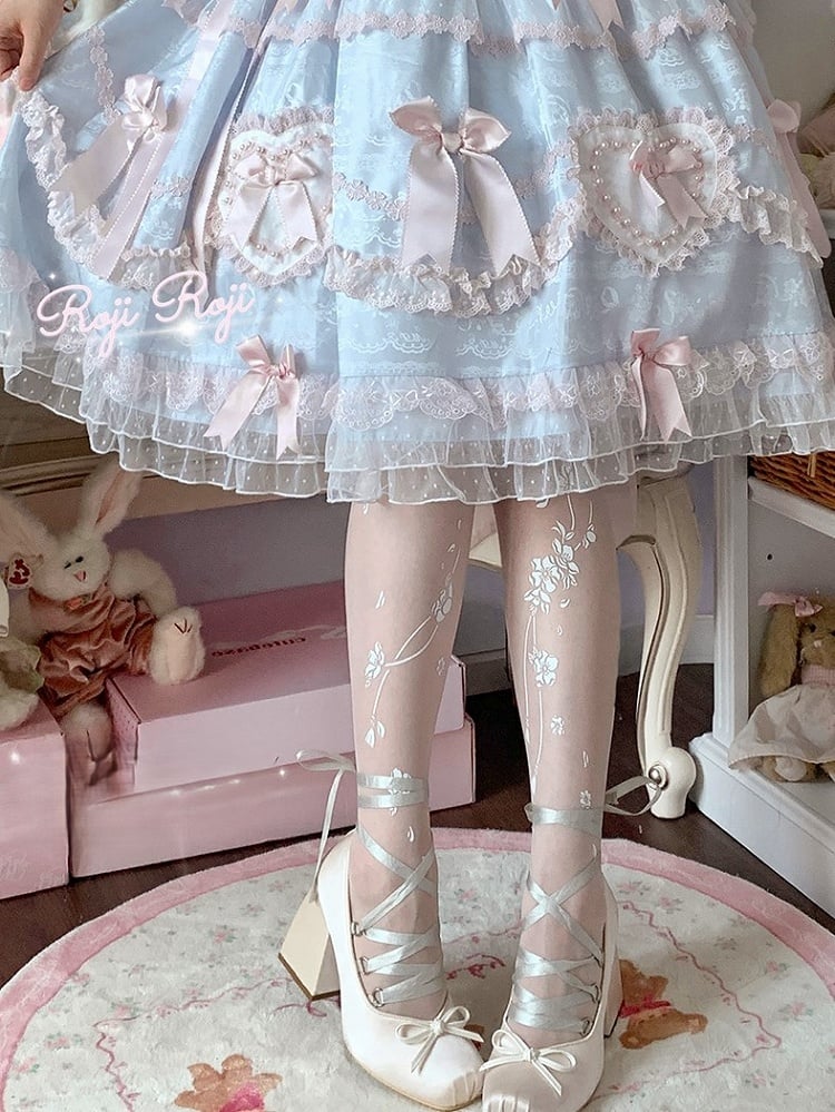 Print Sakura White Tights Sweet Lolita
