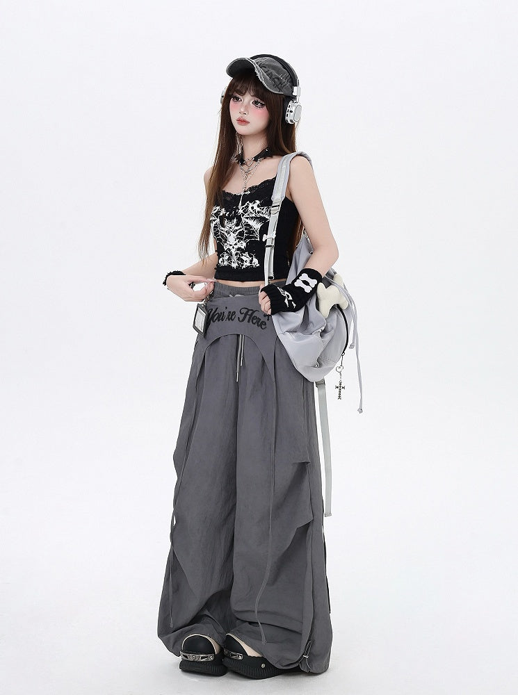 Zubehör Taille Punk Asymmetrische Kordelzug Taille Wasteland mit Hose Grau