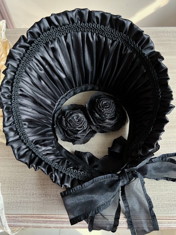 with Bonnet Ruffled Rosette Apricot/Black/White/Red Accents Lolita Detachable