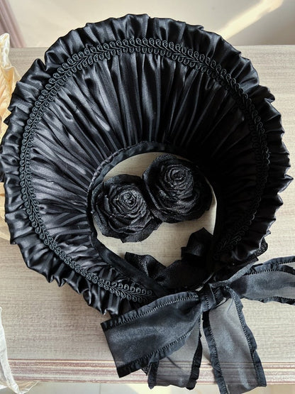 with Bonnet Ruffled Rosette Apricot/Black/White/Red Accents Lolita Detachable