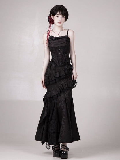 Black Cowl Neckline Gothic Lolita Boned Corset Top