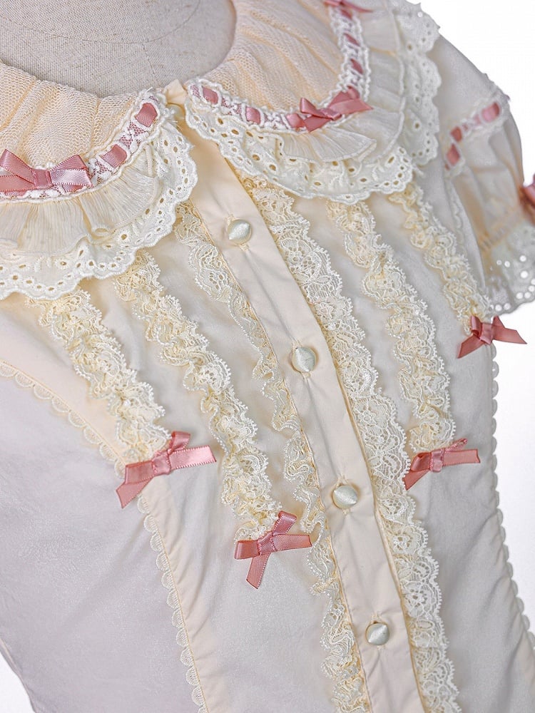 Beige Peter Pan Collar Blouse with Bow & Detachable Sleeves, Sweet Lolita - Alice Girl