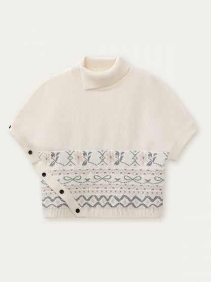 Pattern Short Beige Elegant Sleeve Vintage Asymmetrical with Sweater