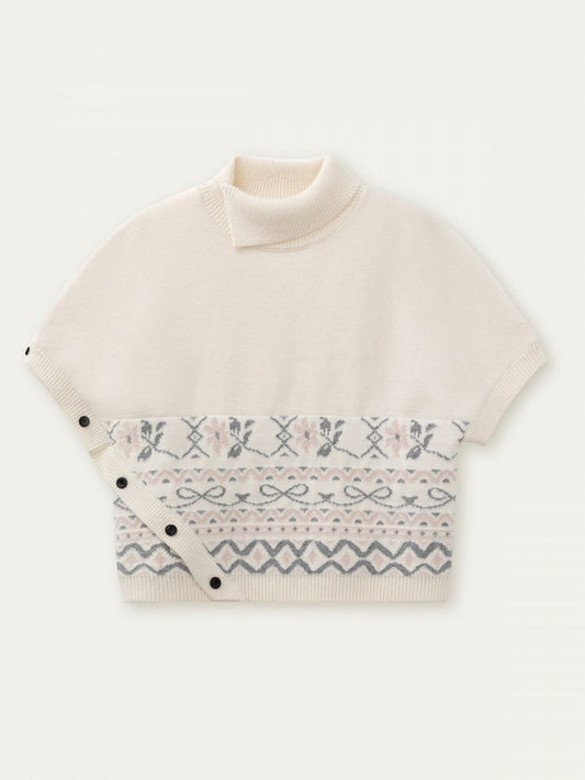 Pattern Short Beige Elegant Sleeve Vintage Asymmetrical with Sweater