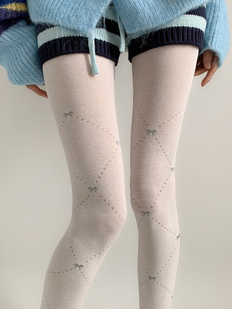 Warm Tights Colors) Dot (3 Ribbed Pattern Bow