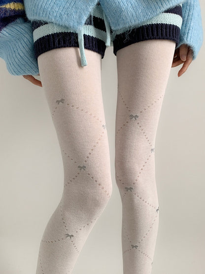 Warm Tights Colors) Dot (3 Ribbed Pattern Bow