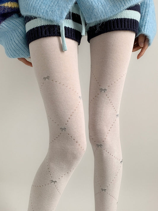 Warm Tights Colors) Dot (3 Ribbed Pattern Bow