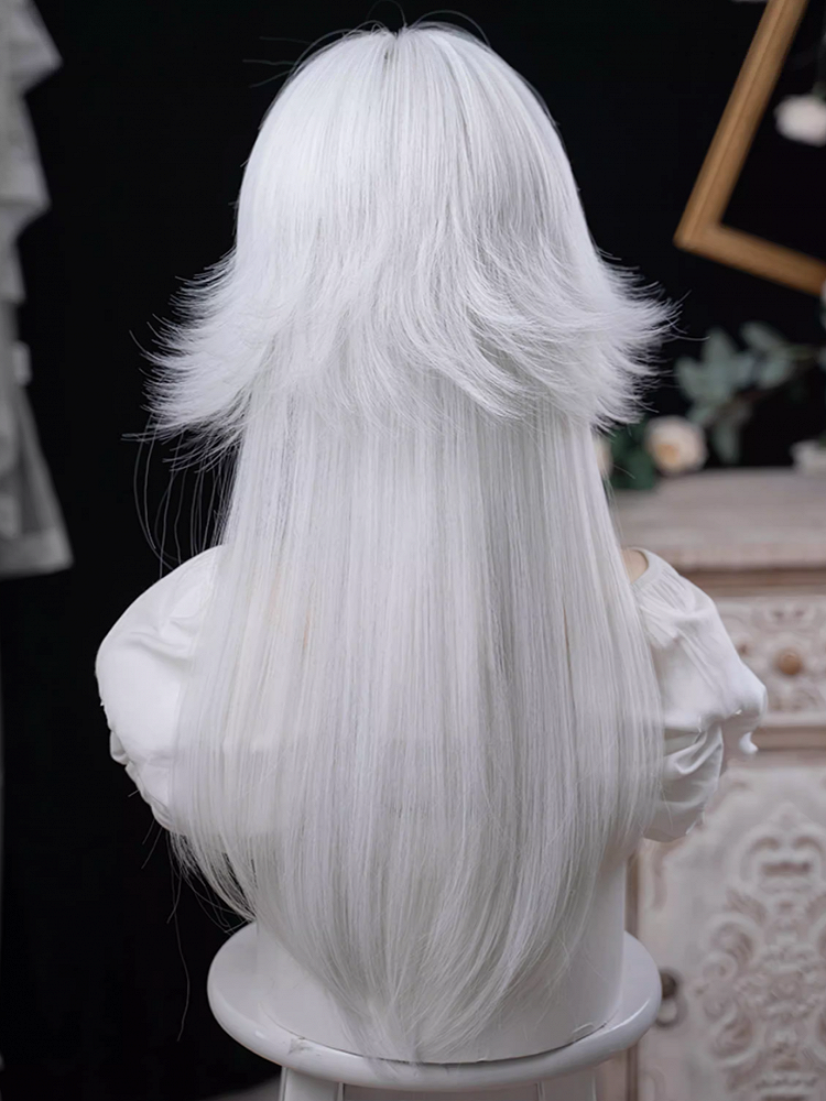 White With Bangs 64CM Length Wig Full