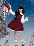 Doll Style Sleeveless Dress in Red Plaid with Big Embroidered Bowknot Brooch - iris de nuit