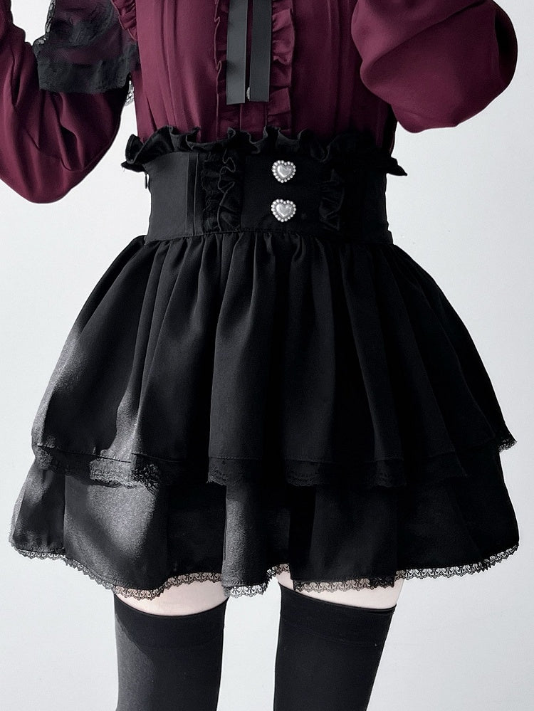 シャツ ブラック ティアード ケイ フリル ジライ + トリムスカートディテール アウトフィット - プリーツ