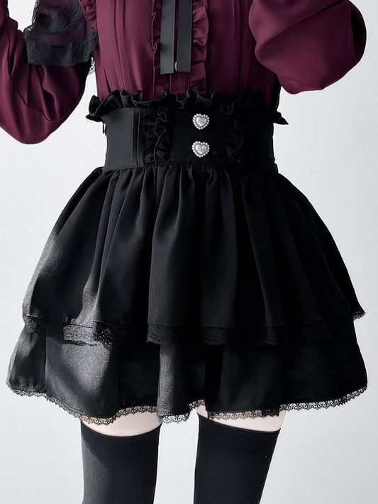 シャツ ブラック ティアード ケイ フリル ジライ + トリムスカートディテール アウトフィット - プリーツ