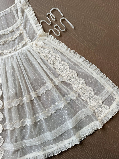 Beige Lace Sweet Overdress with Polka-dot Pattern - Forest Fairy Tales