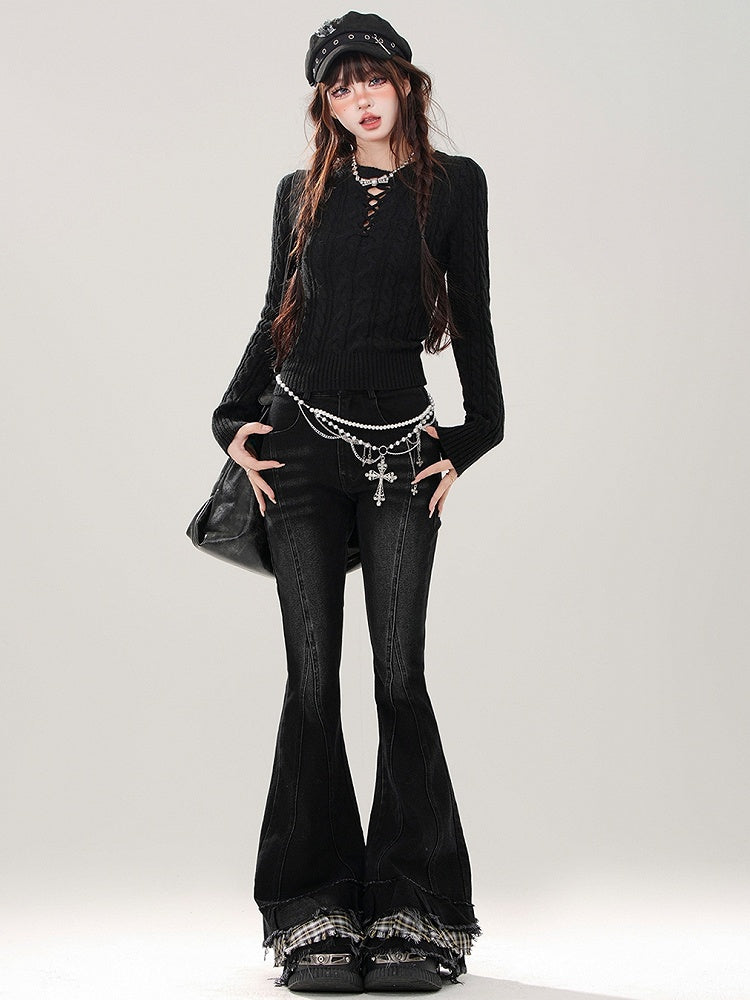 Grauer Slim-Fit-Pullover mit Rundhalsausschnitt und Cut-Out-Detail