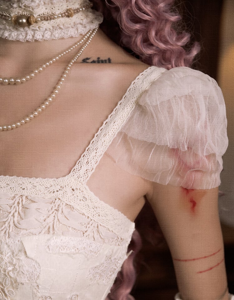 Cream Dress Goth Bows Slip Cutout Romantic Pink Heart Summer Light