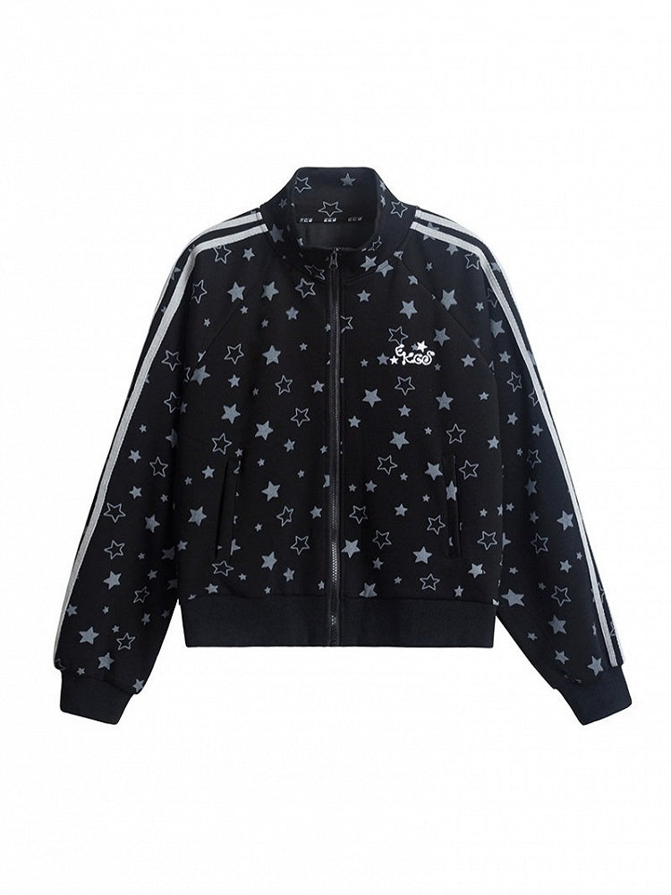2-Color Y2K Star Zip-Up Jacket with Stripe Pattern - Solkatt