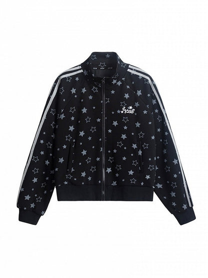 2-Color Y2K Star Zip-Up Jacket with Stripe Pattern - Solkatt
