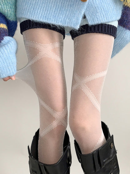 X-Strip Pantyhose Lace Shimmer (3 Sheer Colors)