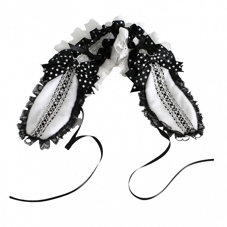 Lolita Trim White Black Hairclips Design Lace - Ear Bunny Furry