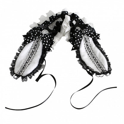 Lolita Trim White Black Hairclips Design Lace - Ear Bunny Furry