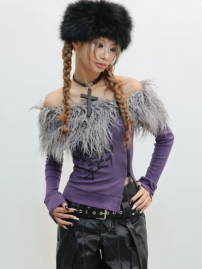Haut à épaules dénudées - Détail violet encolure style punk brut