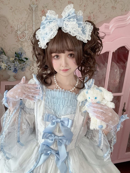 Lace BlueWhite/Black Trim KC Bowknot Beaded Decorated