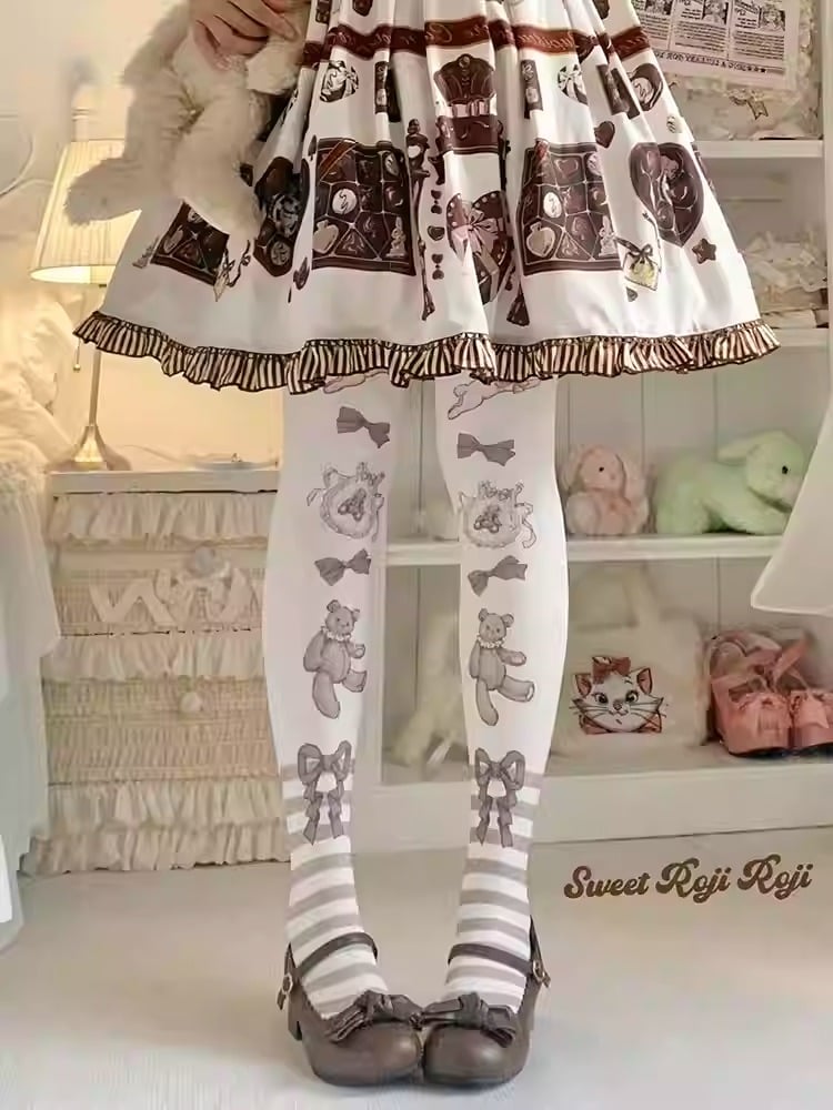 Süße Lolita-Strumpfhose mit Hasen- und Bären-Print