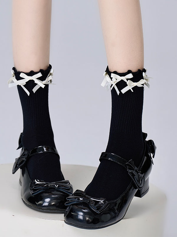 Socks 4 Cute Colors Calf Multi-Bowknot Decoration