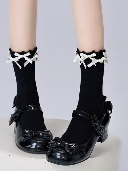 Socks 4 Cute Colors Calf Multi-Bowknot Decoration