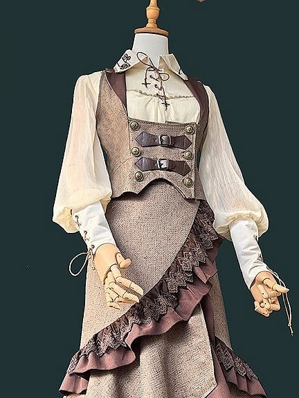 Details Steampunk with Button Lolita Waistcoat Coffee