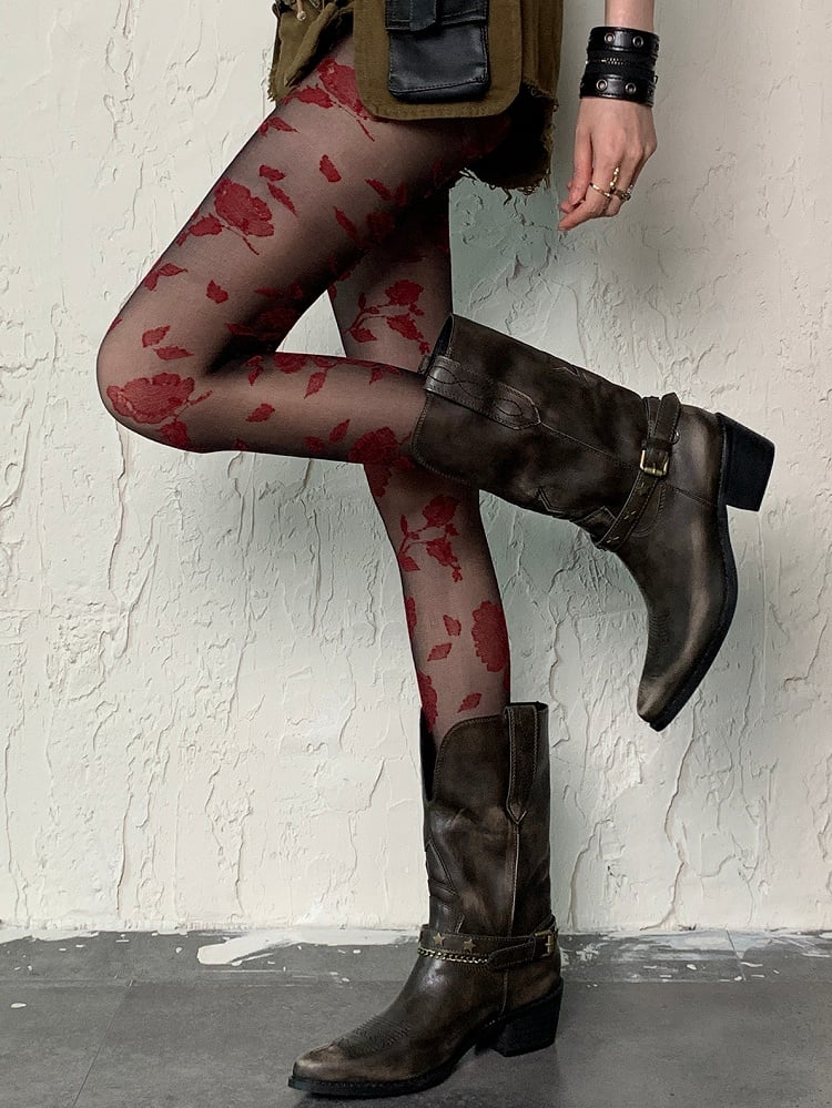 Muster SchwarzRote Strumpfhose Rosette Gothic