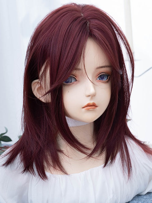 赤みがかった茶色のストレート合成ウィッグ（前髪付き）