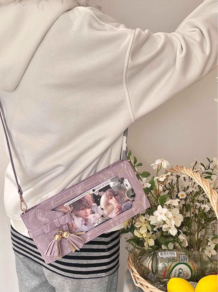 Cheongsam Akzent Lila PU Tasche Schleife Blumen Fransen Ita mit Stil Muster