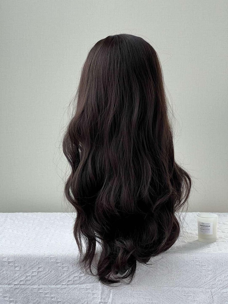 Black Double 60CM with Bangs Wavy Ponytail Wig Full Tea