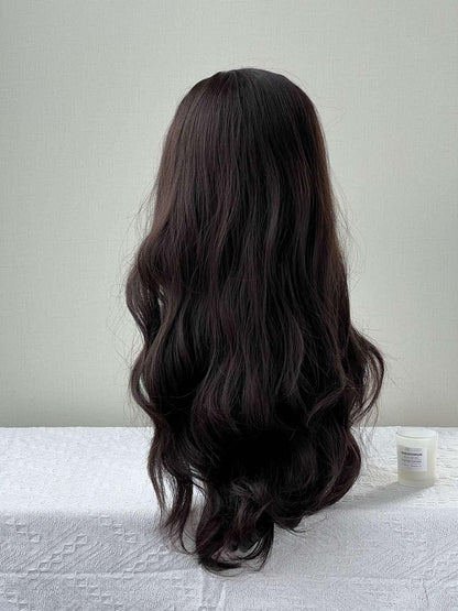 Black Double 60CM with Bangs Wavy Ponytail Wig Full Tea