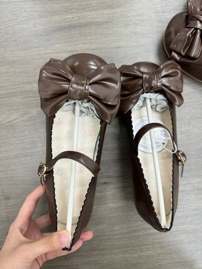 Bow with Brown Snap Janes Decor Sweet Heeled Fastener Heart 3cm Mary Lolita