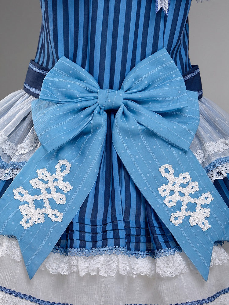 Striped Low Waist Sailor Dress with Blue Embroidery - Twin Bear Original Design