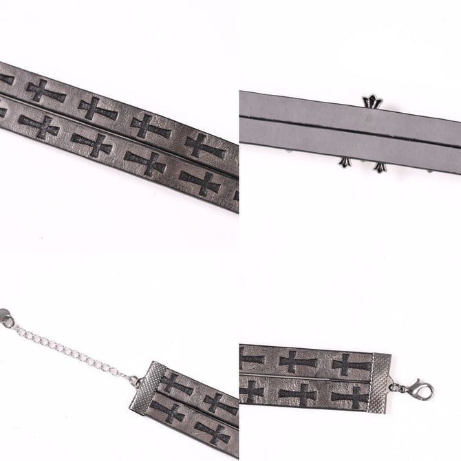 Light Brown Dark Gothic Cross PU Choker