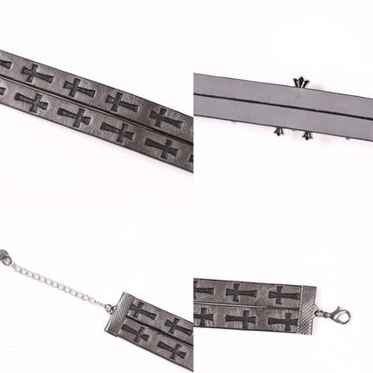 Light Brown Dark Gothic Cross PU Choker
