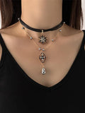 Gothic Rhinestone Multi-Layered Necklace Black