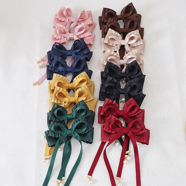 Pair Decorations Ribbon with of Bead Hairclips Colors Bowknot A Sweet 8
