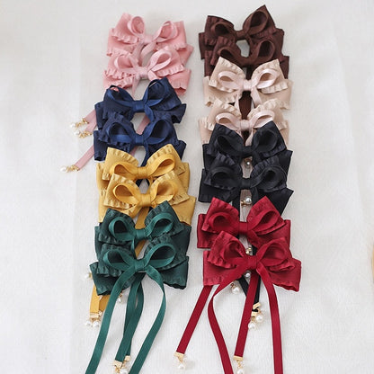 Pair Decorations Ribbon with of Bead Hairclips Colors Bowknot A Sweet 8