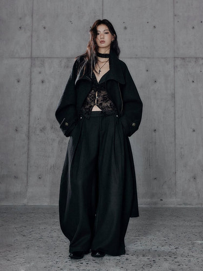 Wide Leg Black Loose Pants with Slant Front Pockets - Low pixel