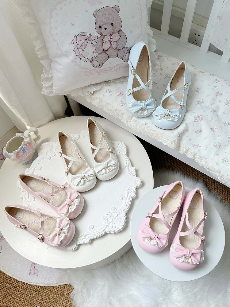Lolita Snap Janes 2.5cm with Heart-shaped Crisscross Straps Low-heel Sweet Mary Blue