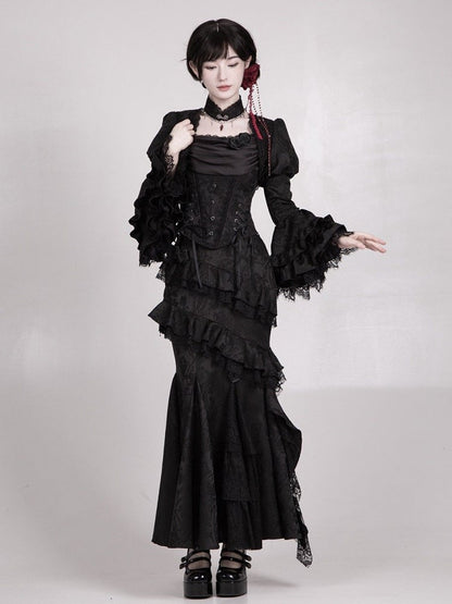 Vampire Black Bell Gothic Cuffs Long Layered Ruffle Lolita