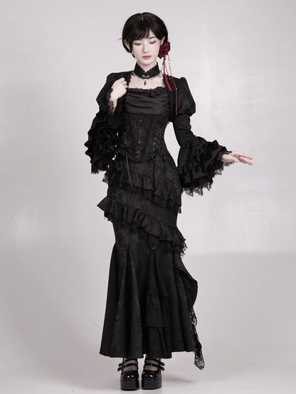 Bolero Cuffs Gothic Black Bell Ruffle Lolita Sleeves Layered Long