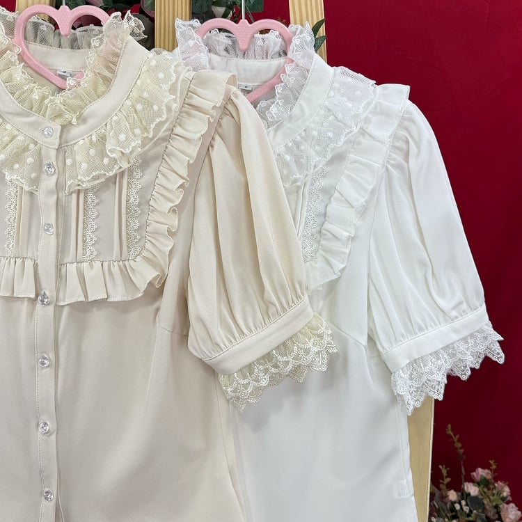 Lolita Sleeves Ruffle White Neckline Short Lace Blouse