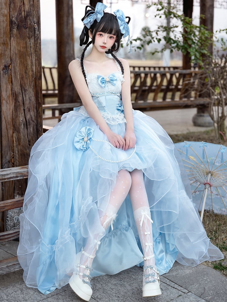 Plus Lolita Cascading High-low Waist Flounce Top Princess Boned Blue + Sizes Available Skirt