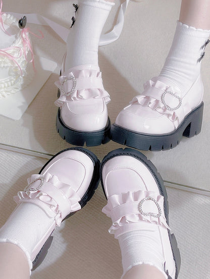 Shoes Jirai 6.5cm Pink Chunky Detail Kei with Loafers Beaded Heel Sweetheart Platform