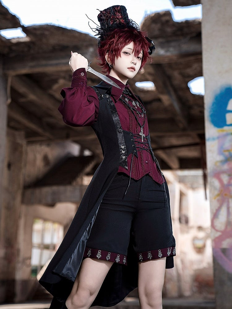 Black Lace-up Lolita Split-Tail Ouji Closure Waistcoat